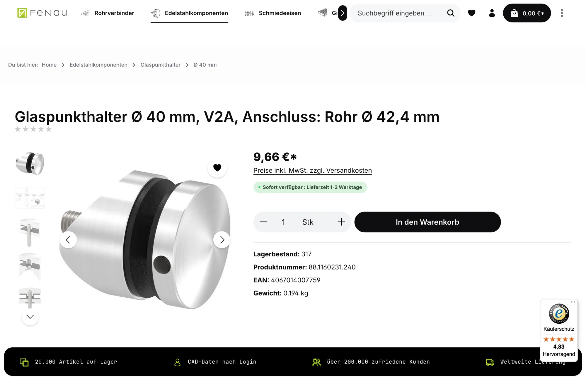 Produktdetail mit Bildergalerie, Live-Lagerbestand und technischen Kenndaten