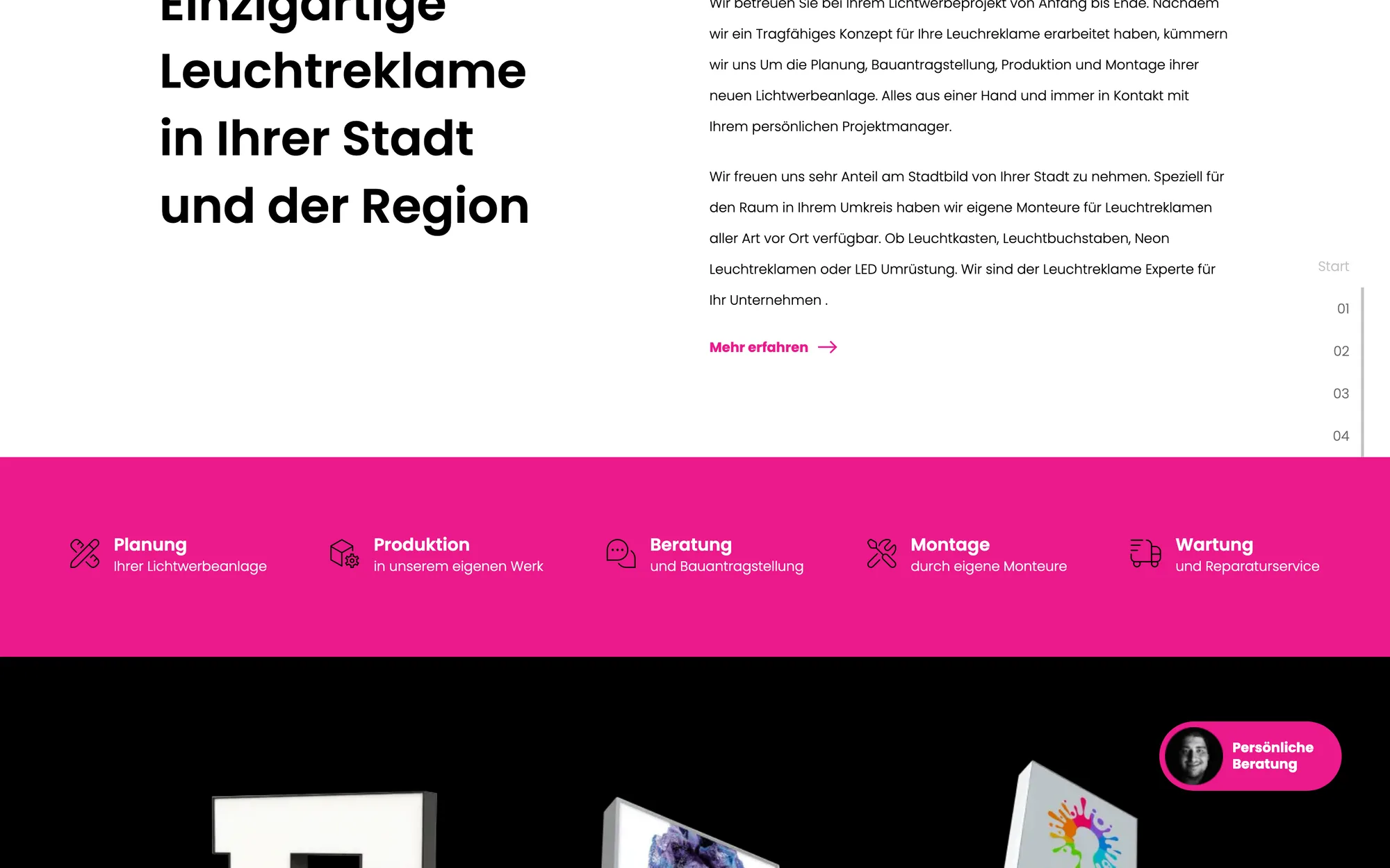 Prozess: Planung, Produktion, Beratung, Montage & Wartung