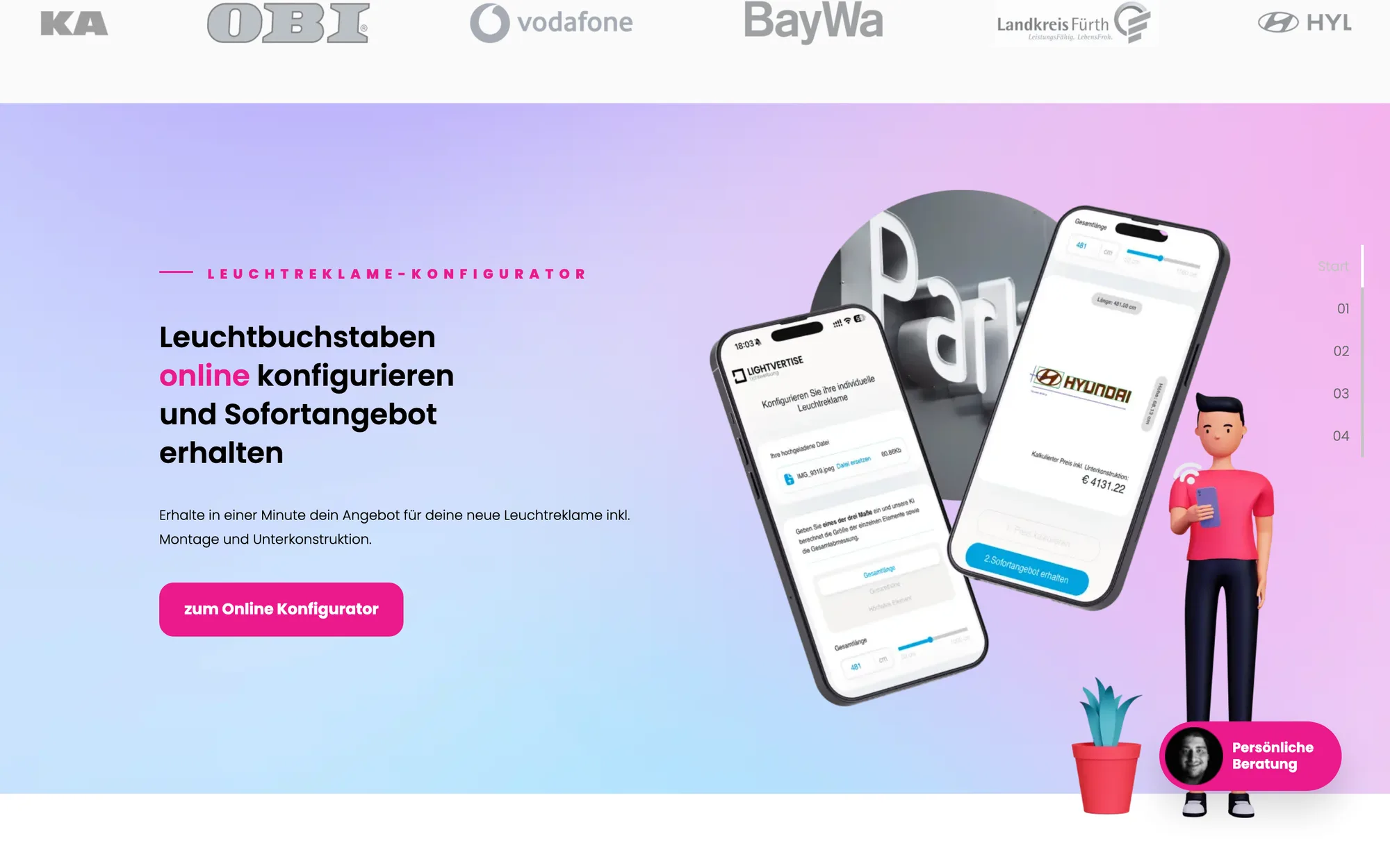 Konfigurator-Einstieg »Sofortangebot erhalten« mit Referenzmarken-Leiste