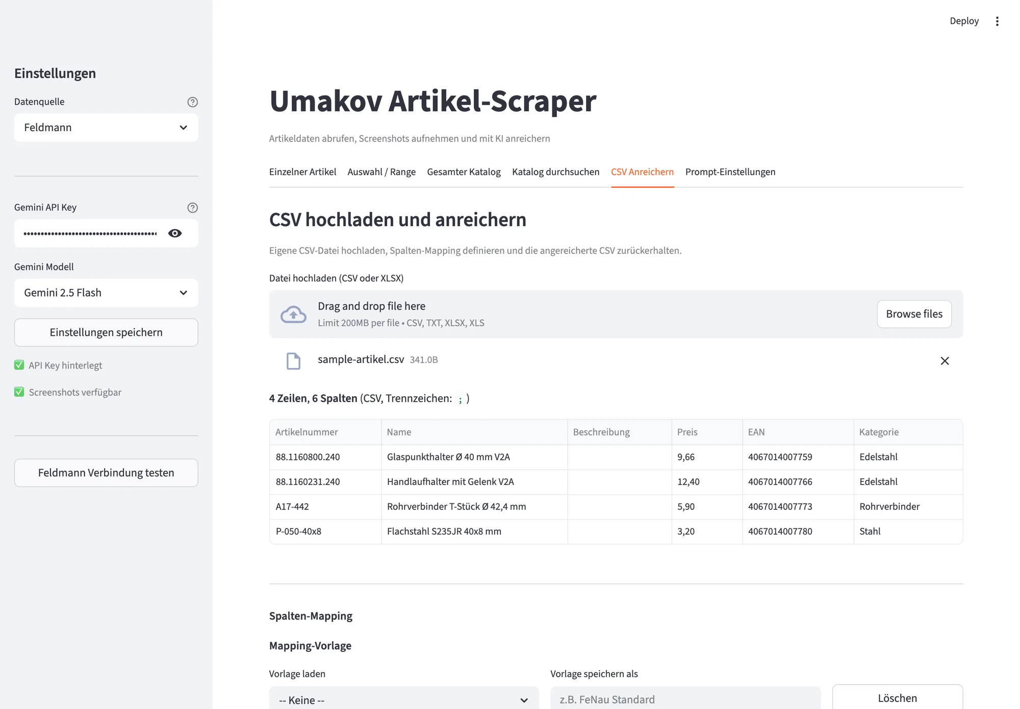 CSV-/XLSX-Upload mit automatischer Trennzeichen-Erkennung und Datenvorschau