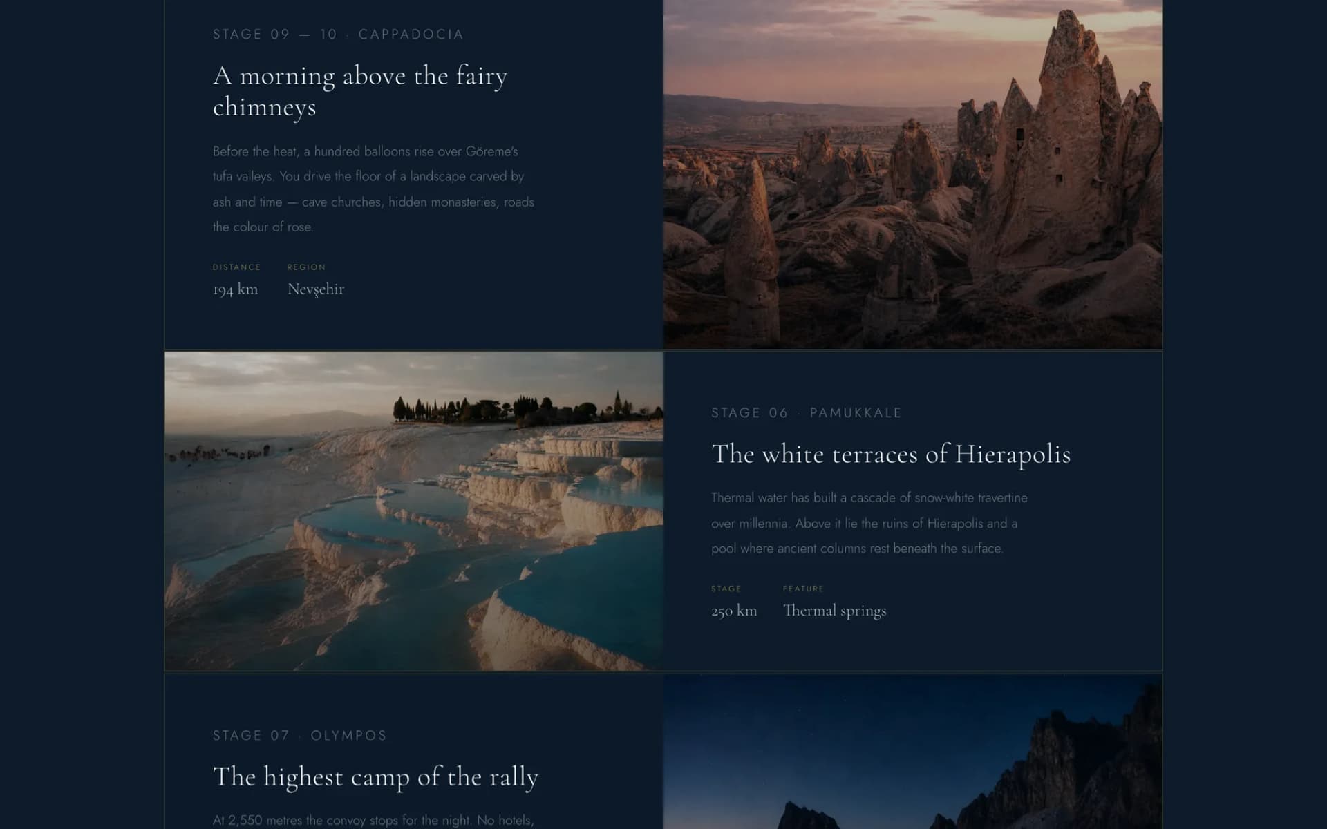 »Moments on the route«: Etappen wie Kappadokien und Pamukkale als cinematische Reportage-Kapitel.