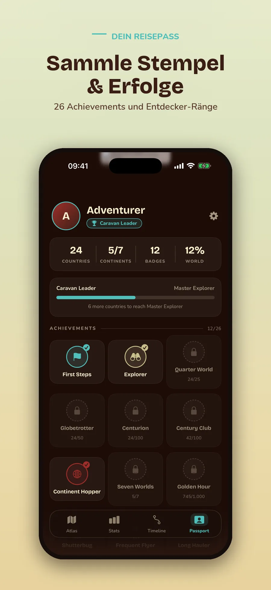 Digitaler Reise-Pass mit Stempeln — Teil des »Travl Pro«-Upgrades