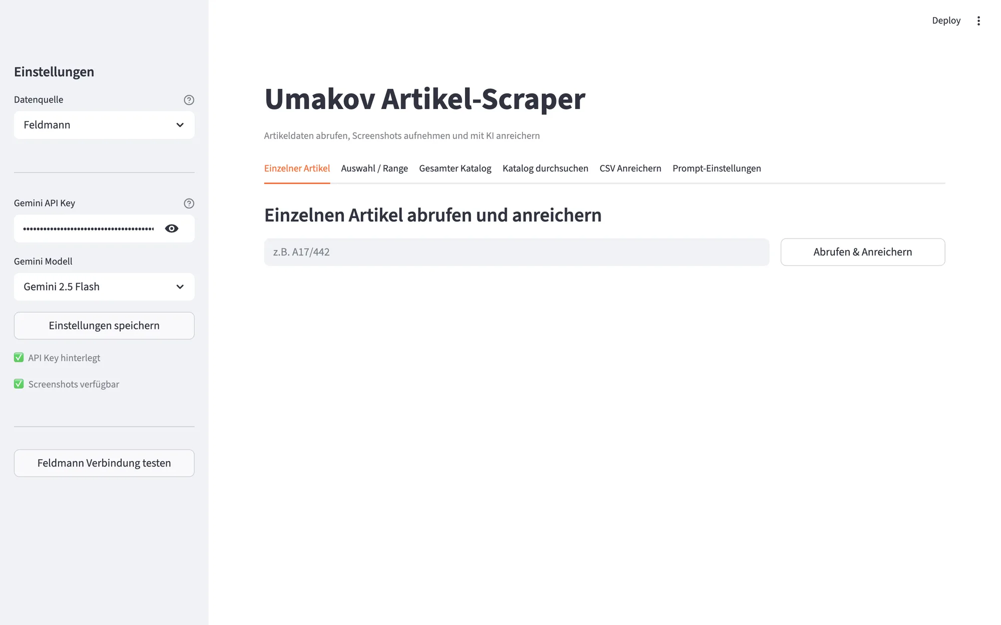 Umakov Artikel-Scraper & KI-Anreicherung — Referenz
