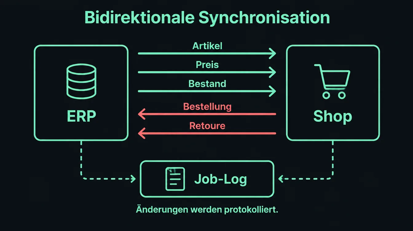 Schema bidirektionaler Sync zwischen ERP und Shop