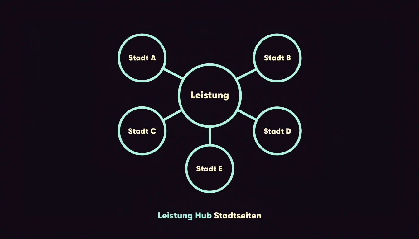 Schema Hub-and-Spoke SEO mit Leistungs-Hub und Stadt-Spokes