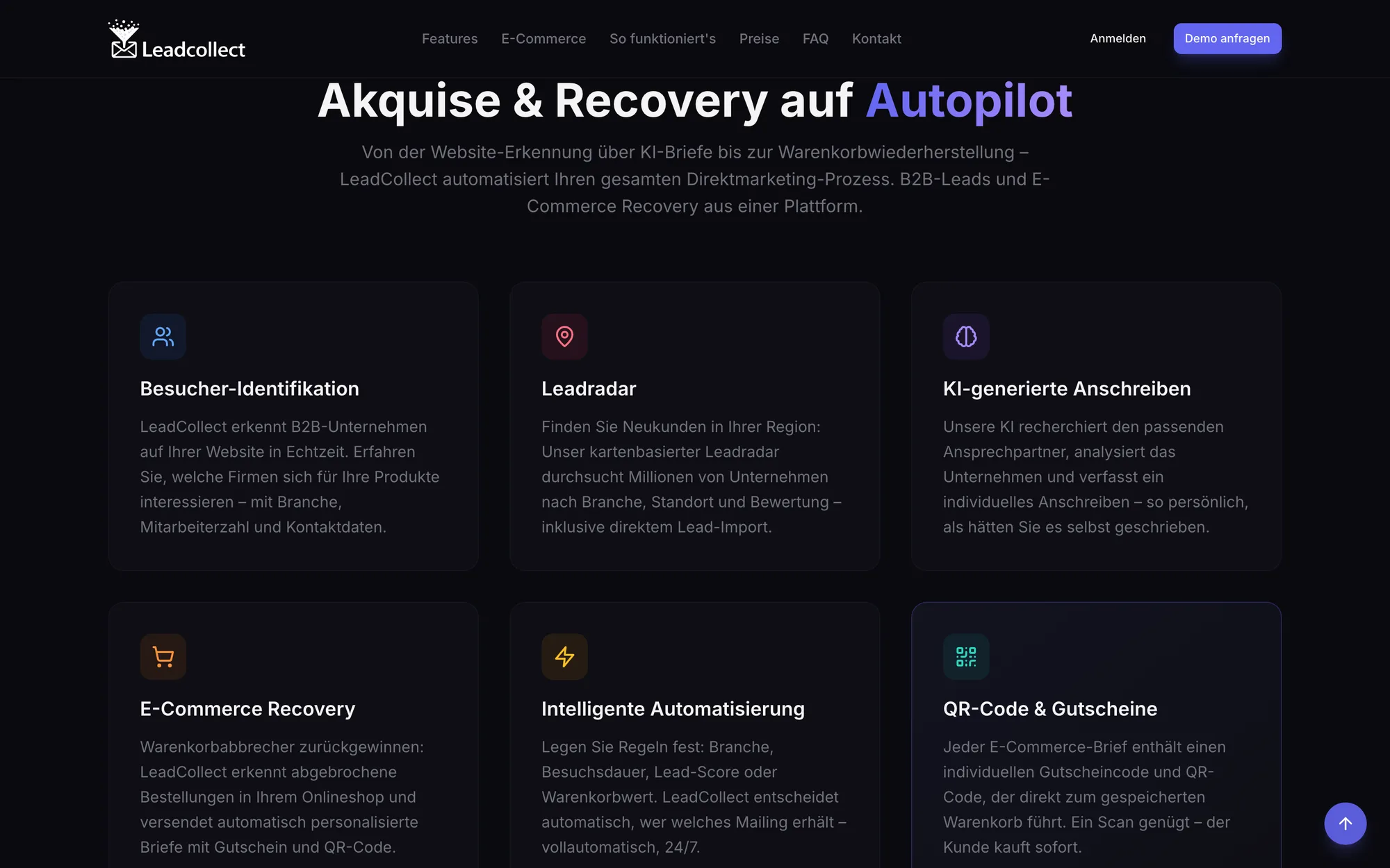 Akquise & Recovery auf Autopilot: Besucher-Identifikation, Leadradar und KI-generierte Anschreiben als eine Plattform.